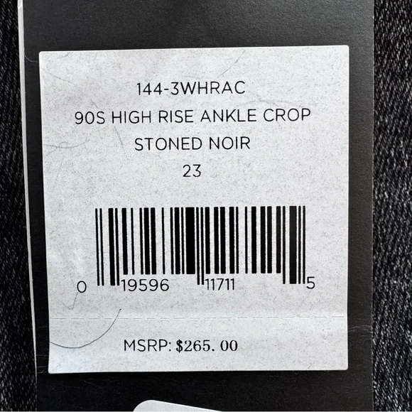 RE/DONE 90s High Rise Ankle Crop Jeans Black Stoned Noir Size 23 NWT - Picture 6 of 6